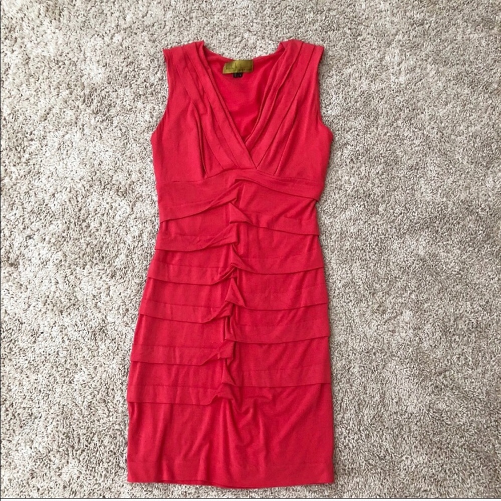 NICHOLE MILLER v-neck pleated stretch dress